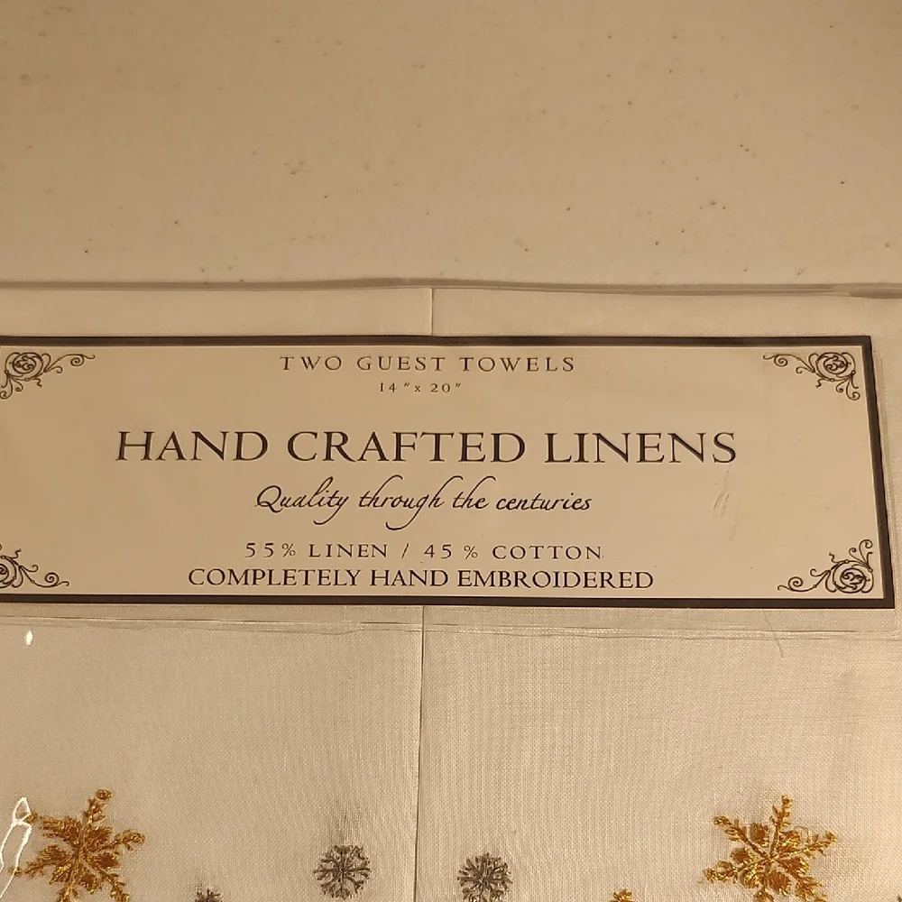 Hand Crafted White and Gold Hand Towels